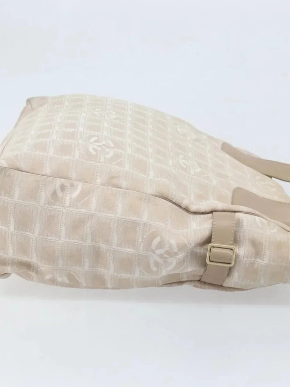CHANEL New Travel Line Tote Bag Nylon Beige Gold CC Auth BA11779
